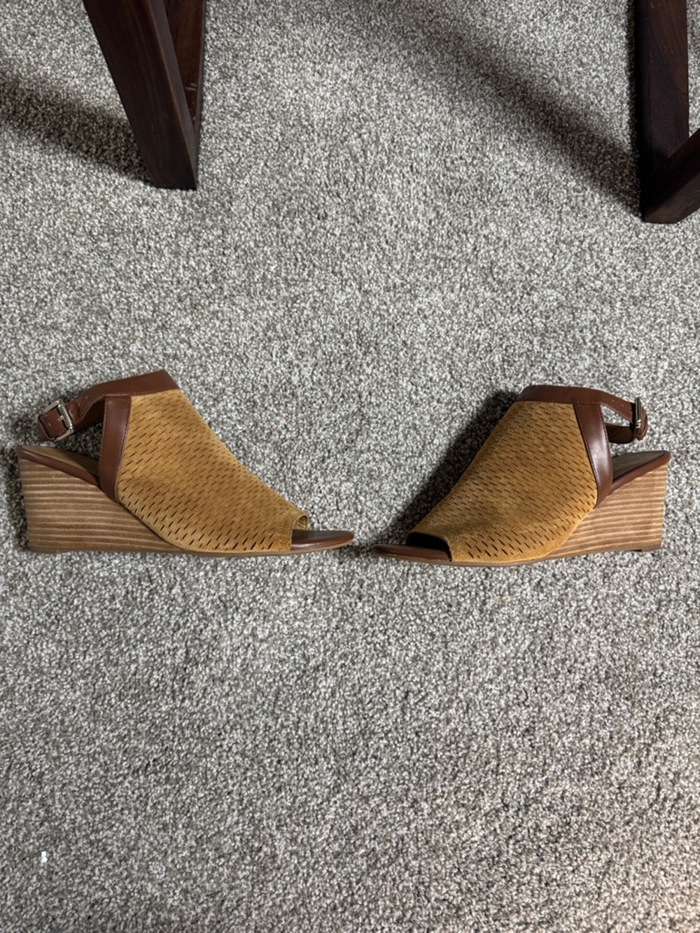 Franco Sarto Tan Woven Peep-Toe Wedge Mules - Picture 6 of 11